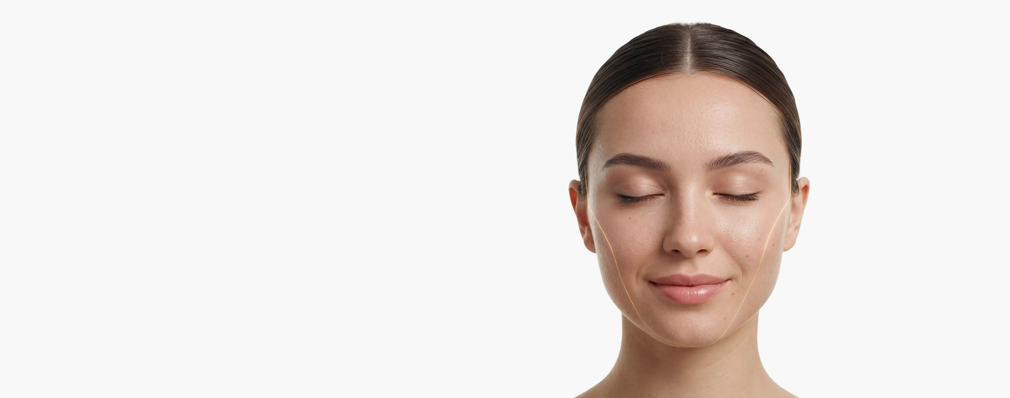 Woman with closed eyes on a white background