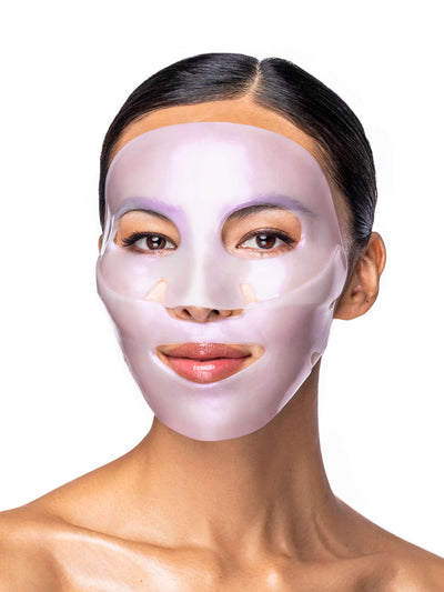 Woman wearing a face mask on a white background