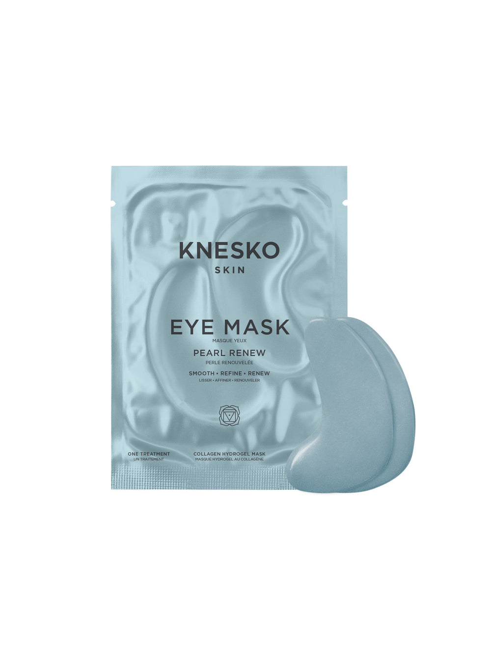 Knesko eye mask packaging with two eye masks on the side on a white background