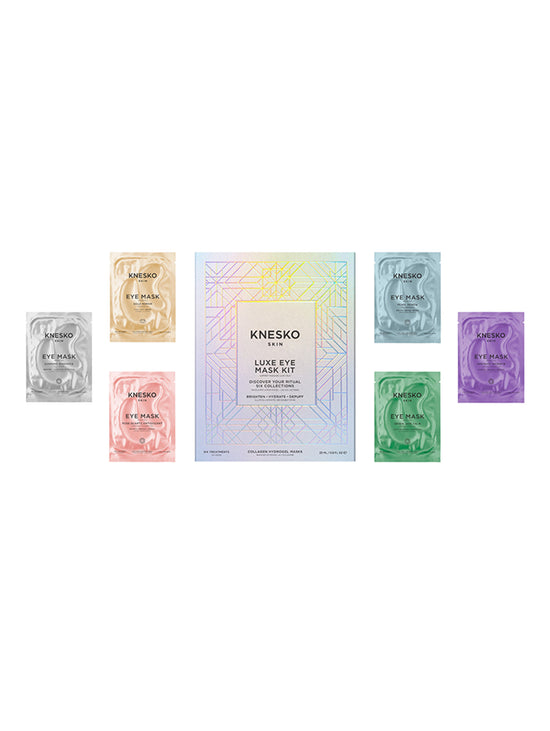 Knesko Luxe Eye Mask Kit with various colored eye mask packets on a white background