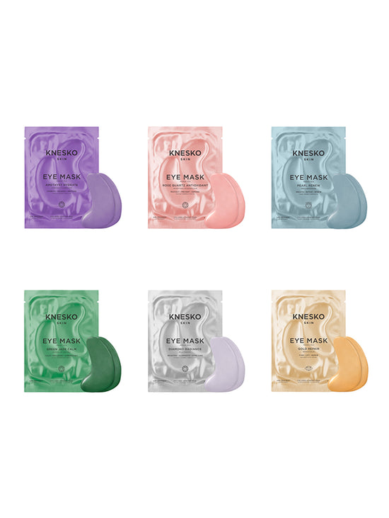 Set of Knesko eye masks in various colors on a white background
