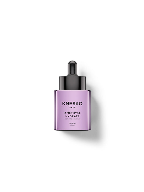 Knesko Skin Amethyst Hydrate Serum in a lavender purple dropper bottle with a black cap, centered on a white background with a soft shadow.