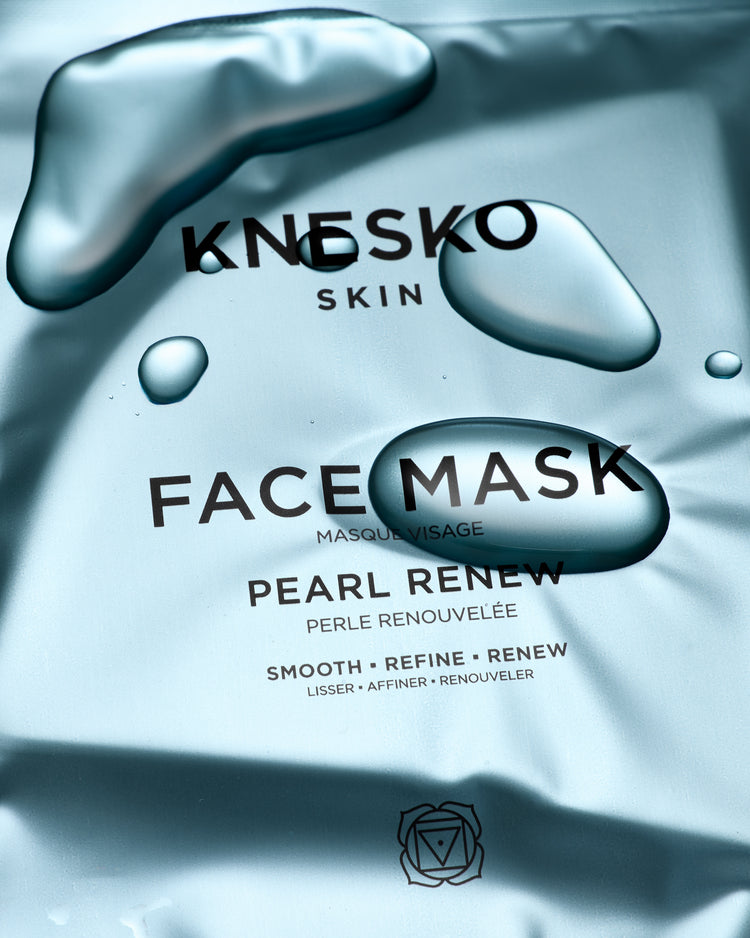 Knesko face mask packaging with water droplets on