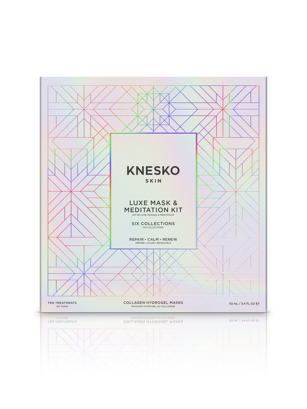Knesko skincare kit with geometric design on a white background