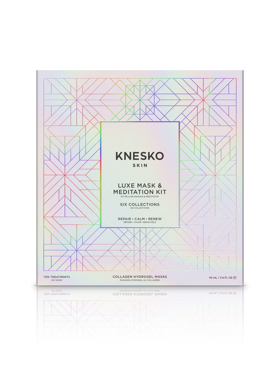 Knesko skincare kit with geometric design on a white background