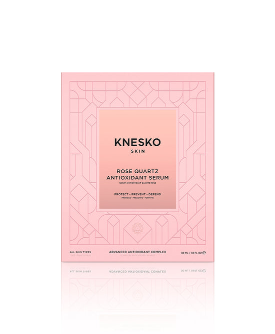 box for pink serum that says knesko skin rose quartz antioxidant serum.