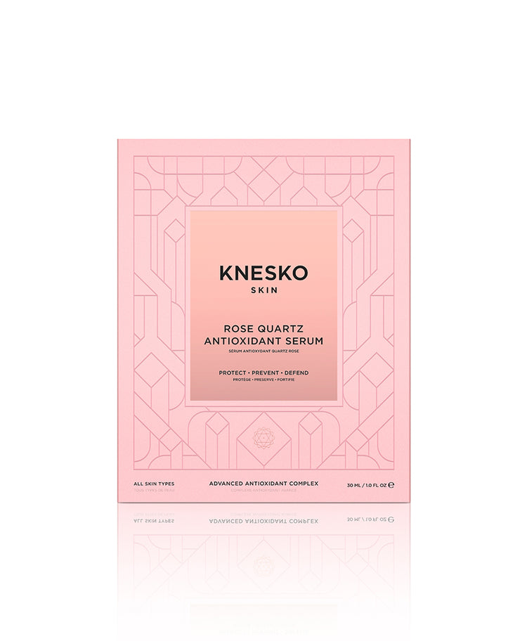 box for pink serum that says knesko skin rose quartz antioxidant serum.